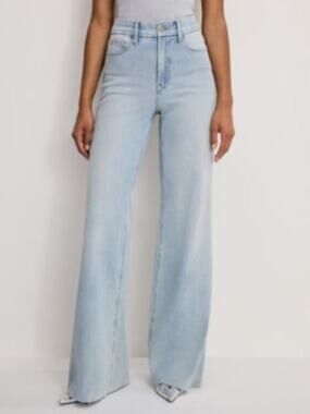 Good American Good Waist Palazzo Wide Leg Jeans Light Wash - Size 24W